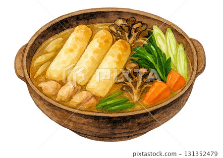 烤米棒火鍋（秋田，水彩風格，透明背景） 131352479