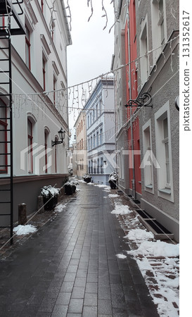 Winter architecture view of historic Old Riga in snow. Winter architecture view of historic Old Riga in snow. 131352617