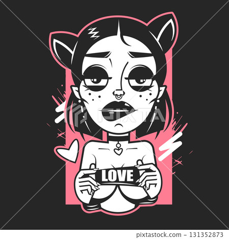 Beautiful young girl hugging herself love yourself concept with big pink heart 131352873