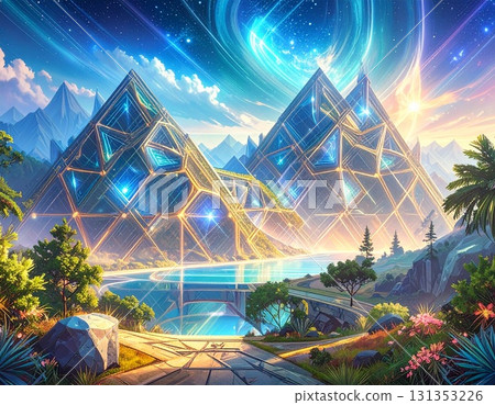 A futuristic background with glowing geometric patterns 131353226