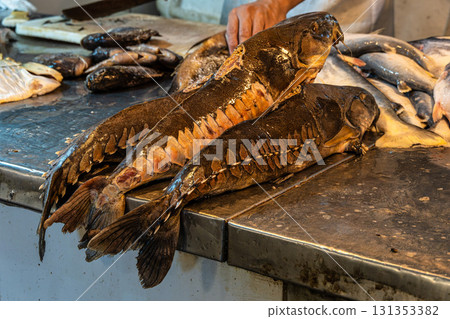 Feira Manaus Moderna in Manaus, Brazil. Popular fish market selling piranha, pirarucu and other typical Amazonian fish. Feira Manaus Moderna in Manaus, Brazil. Popular fish market selling piranha, pirarucu and other typical Amazonian fish. 131353382