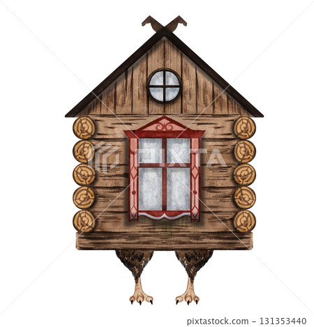 Baba Yaga house watercolor illustration from Slavic folklore, Russian fairy tale hut on chicken legs, magical wooden cottage, fantasy forest dwelling isolated on white background Baba Yaga house watercolor illustration from Slavic folklore, Russian fairy tale hut on chicken legs, magical wooden cottage, fantasy forest dwelling isolated on white background 131353440