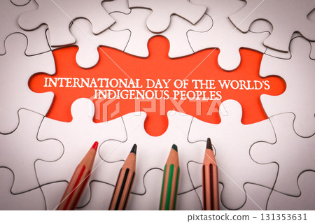 International Day of the World's Indigenous Peoples 9 August. White puzzle pieces and colored 131353631