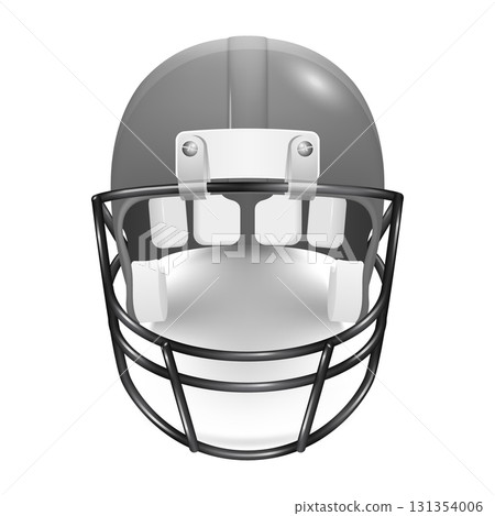 Vector 3d Realistic Football Helmet Icon, Front View. Gray American Football Helmet Clipart. Professional Sport Gear Illustration. Protective Football Helmet Equipment for Game Tournament Vector 3d Realistic Football Helmet Icon, Front View. Gray American Football Helmet Clipart. Professional Sport Gear Illustration. Protective Football Helmet Equipment for Game Tournament 131354006