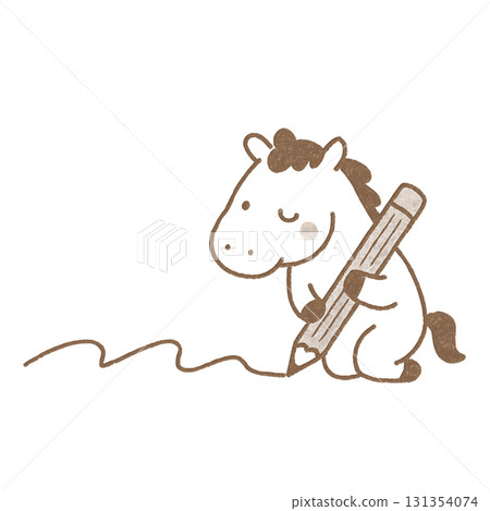 Illustration of a horse writing with a pencil 131354074