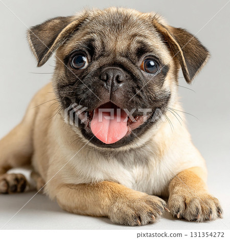 A friendly young pug posing with a smile 131354272