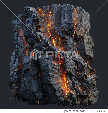 Rock face with magma flowing from cracks Rock face with magma flowing from cracks 131354367