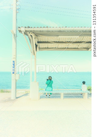 Shimonada Station in Ehime Prefecture on a clear summer day 131354591
