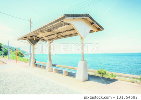 Shimonada Station in Ehime Prefecture on a clear summer day 131354592