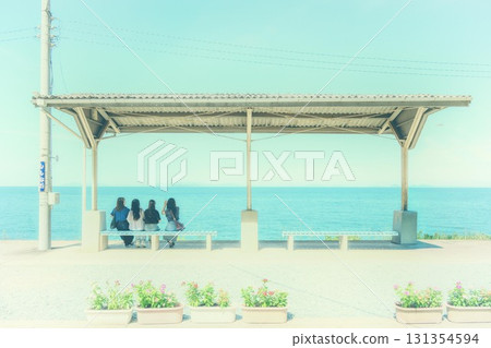 Shimonada Station in Ehime Prefecture on a clear summer day Shimonada Station in Ehime Prefecture on a clear summer day 131354594