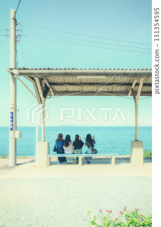 Shimonada Station in Ehime Prefecture on a clear summer day 131354595