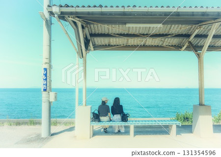 Shimonada Station in Ehime Prefecture on a clear summer day 131354596
