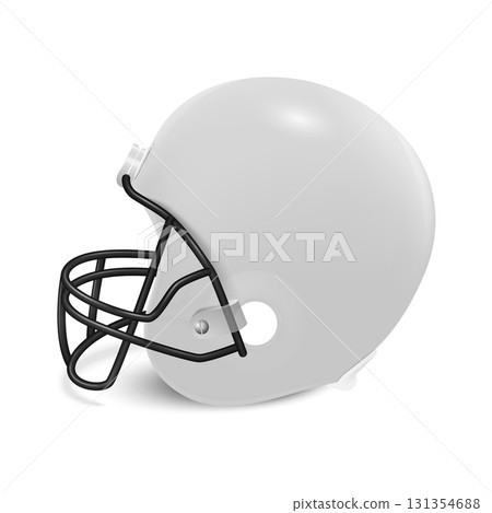 Vector 3d Realistic Football Helmet Icon, Side View. White American Football Helmet Clipart. Professional Sport Gear Illustration. Protective Football Helmet Equipment for Game Tournament 131354688