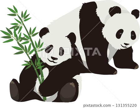 Panda holding bamboo and standing panda Panda holding bamboo and standing panda 131355220