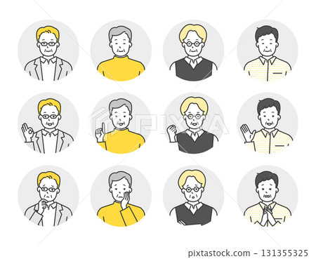 Senior male upper body positive and negative emotions simple image icon illustration material set 131355325