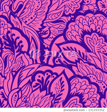 Monochrome ornate pattern with abstract floral elements. Hand-drawn illustration Monochrome ornate pattern with abstract floral elements. Hand-drawn illustration 131355352