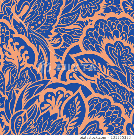 Monochrome ornate pattern with abstract floral elements. Hand-drawn illustration Monochrome ornate pattern with abstract floral elements. Hand-drawn illustration 131355353