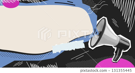 Black friday announce collage. Megaphone pop art halftone banner, christmas sale cyber monday discount offer poster empty text place loud speaker shout retro vector illustration Black friday announce collage. Megaphone pop art halftone banner, christmas sale cyber monday discount offer poster empty text place loud speaker shout retro vector illustration 131355445