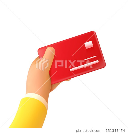 3d hand card. Arm hold credit or debit bank cards, pay goods in store contactless payment consumer using online shop buy business money cash id ticket render vector illustration 3d hand card. Arm hold credit or debit bank cards, pay goods in store contactless payment consumer using online shop buy business money cash id ticket render vector illustration 131355454