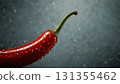 Vibrant red chili pepper rests on a slick, dark background, showcasing fresh cooking ingredient. Glossy texture and dramatic lighting evoke freshness, spice, and bold culinary appeal Vibrant red chili pepper rests on a slick, dark background, showcasing fresh cooking ingredient. Glossy texture and dramatic lighting evoke freshness, spice, and bold culinary appeal 131355462