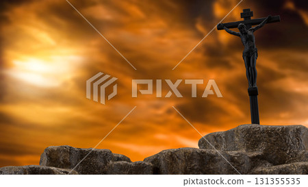 The Jesus and cross for religion or christianity concept 3d Rendering. The Jesus and cross for religion or christianity concept 3d Rendering. 131355535