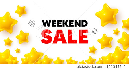 Weekend sale winner banner with 3d stars. Golden stars banner. Weekend Sale tag. Special offer price sign. Advertising Discounts symbol. Review rate background. Vector 131355541