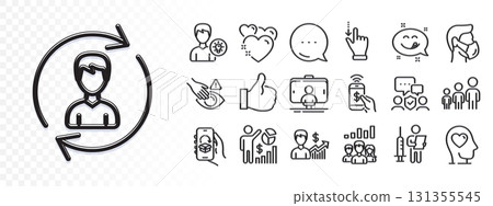 Mental health, Heart and Dont touch line icons for web app. Glare of light effect. Message icon. Pack of Selfie stick, Seo statistics, Business hierarchy pictogram icons. Vector 131355545