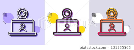 Video conference line icon. Halftone dotted pattern. Gradient icon with grain shadow. Online training sign. Web camera symbol. Line video conference icon. Various designs. Vector Video conference line icon. Halftone dotted pattern. Gradient icon with grain shadow. Online training sign. Web camera symbol. Line video conference icon. Various designs. Vector 131355565