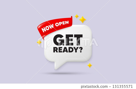Get ready chat speech bubble. Now open flag ribbon. Get ready tag. Special offer sign. Advertising discounts symbol. 3d sparkle stars speech bubble. Vector Get ready chat speech bubble. Now open flag ribbon. Get ready tag. Special offer sign. Advertising discounts symbol. 3d sparkle stars speech bubble. Vector 131355571