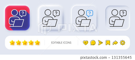 Online question line icon. Neumorphic, Flat shadow, 3d buttons. Ask help sign. Outsource support symbol. Line online question icon. Social media icons. Vector 131355645