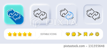 Refresh, change arrow line icon. Neumorphic, Flat shadow, 3d buttons. Rotation Arrowhead symbol. Navigation pointer sign. Line refresh icon. Social media icons. Vector 131355648