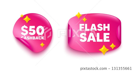 Cashback sticker tag. Flash offer paper price banner. 50 Usd cashback. Money back offer sign. Cash back promo symbol. Discount sticker with 3d glitter. Vector Cashback sticker tag. Flash offer paper price banner. 50 Usd cashback. Money back offer sign. Cash back promo symbol. Discount sticker with 3d glitter. Vector 131355661