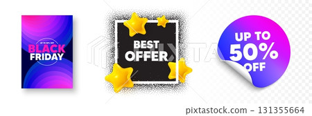 Best offer photo frame 3d stars. Discount sticker banner. Best offer tag. Special price Sale sign. Advertising Discounts symbol. Black friday poster. Promo background. Vector 131355664