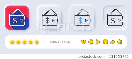 Wallet line icon. Neumorphic, Flat shadow, 3d buttons. Affordability sign. Cash savings symbol. Line wallet icon. Social media icons. Vector Wallet line icon. Neumorphic, Flat shadow, 3d buttons. Affordability sign. Cash savings symbol. Line wallet icon. Social media icons. Vector 131355721