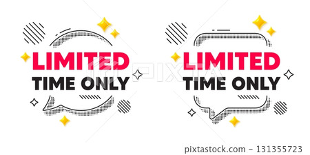 Limited time chat speech bubble. Social media concept. Limited time tag. Special offer sign. Sale promotion symbol. 3d flare stars chat bubble. Vector Limited time chat speech bubble. Social media concept. Limited time tag. Special offer sign. Sale promotion symbol. 3d flare stars chat bubble. Vector 131355723