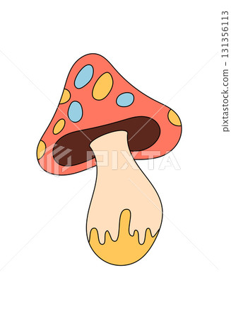 Groovy retro mushroom cartoon graphic style with psychedelic colorful look and bold sticker shape. Trippy fantasy shroom sticker as a magic groovy element, ideal for pop art or y2k themes in trendy Groovy retro mushroom cartoon graphic style with psychedelic colorful look and bold sticker shape. Trippy fantasy shroom sticker as a magic groovy element, ideal for pop art or y2k themes in trendy 131356113