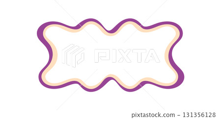 Groovy retro rectangle frame with wavy outline creates funky border and background. Graphic shape in bold line adds y2k abstract accent for creative design and modern pop visual style. 131356128