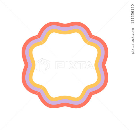 Groovy wavy retro scallop frame shape with bold outline. Funky border and colorful form as abstract y2k background, playful shape for modern graphic or vibrant contemporary art. Groovy wavy retro scallop frame shape with bold outline. Funky border and colorful form as abstract y2k background, playful shape for modern graphic or vibrant contemporary art. 131356130