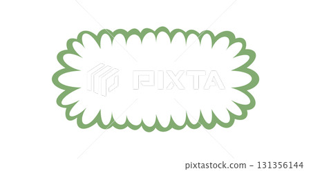 Groovy rectangle outline frame with scallop border and box shape. Retro y2k graphic forms playful background and abstract edge for contemporary creative style projects. 131356144