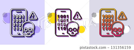 Cyber attack line icon. Halftone dotted pattern. Gradient icon with grain shadow. Ransomware threat sign. Phone hacking symbol. Line cyber attack icon. Various designs. Vector 131356159