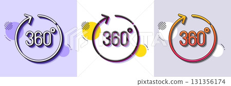 360 degrees line icon. Halftone dotted pattern. Gradient icon with grain shadow. Panoramic view sign. VR technology simulation symbol. Line 360 degrees icon. Various designs. Vector 360 degrees line icon. Halftone dotted pattern. Gradient icon with grain shadow. Panoramic view sign. VR technology simulation symbol. Line 360 degrees icon. Various designs. Vector 131356174