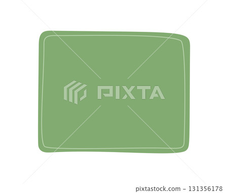 Hand drawn fluid sticker rectangle patch with organic style and soft green background. Unique liquid shape forms a creative blob frame, perfect for text elements or label accents in abstract 131356178