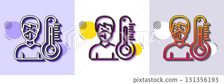 Thermometer line icon. Halftone dotted pattern. Gradient icon with grain shadow. Doctor with face mask sign. Temperature measuring symbol. Line thermometer icon. Various designs. Vector 131356193