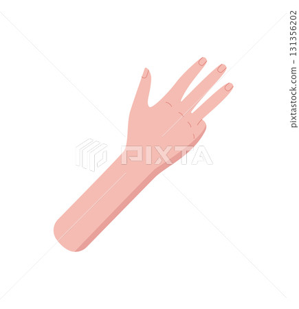 Flat style hand gesture with four fingers up sticker. Bare palm and wrist express the number four in a clear pose. Minimal signal concept, perfect for counting visuals and educational materials. Flat style hand gesture with four fingers up sticker. Bare palm and wrist express the number four in a clear pose. Minimal signal concept, perfect for counting visuals and educational materials. 131356202