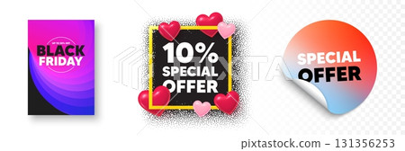 Discount photo frame 3d hearts. Special offer sticker banner. 10 percent discount offer tag. Sale price promo sign. Special offer symbol. Black friday poster. Promo background. Vector Discount photo frame 3d hearts. Special offer sticker banner. 10 percent discount offer tag. Sale price promo sign. Special offer symbol. Black friday poster. Promo background. Vector 131356253