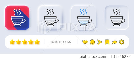 Cafe creme icon. Neumorphic, Flat shadow, 3d buttons. Hot drink sign. Beverage symbol. Line cafe creme icon. Social media icons. Vector 131356284