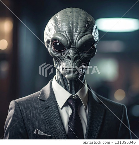 Alien in a suit illustration 131356340