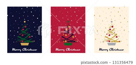 A set of three card designs featuring Christmas trees against a snowy background 131356479