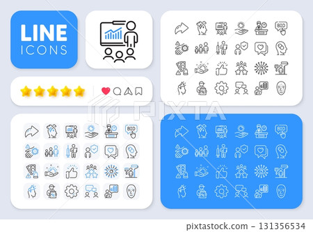Vaccination announcement, Delivery discount and Depression treatment line icons for web app. Message, Share, Like social media icons. Vector Vaccination announcement, Delivery discount and Depression treatment line icons for web app. Message, Share, Like social media icons. Vector 131356534