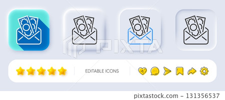 Bribe line icon. Neumorphic, Flat shadow, 3d buttons. Money fraud crime sign. Cash envelope symbol. Line bribe icon. Social media icons. Vector Bribe line icon. Neumorphic, Flat shadow, 3d buttons. Money fraud crime sign. Cash envelope symbol. Line bribe icon. Social media icons. Vector 131356537